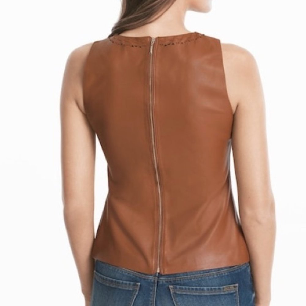 White House Black Market Leather Top Size 2 - Picture 2 of 8
